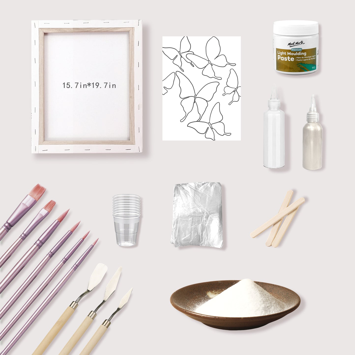 White Luminous Butterfly Texture Wall Art Kit