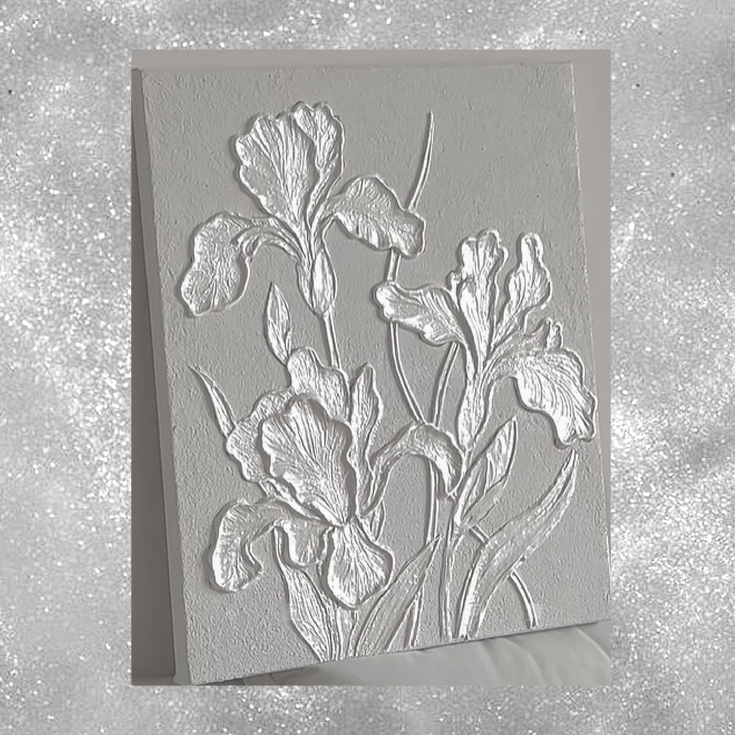 White Luminous Iris Lumière Texture Wall Art Kit Floral Canvas Decor