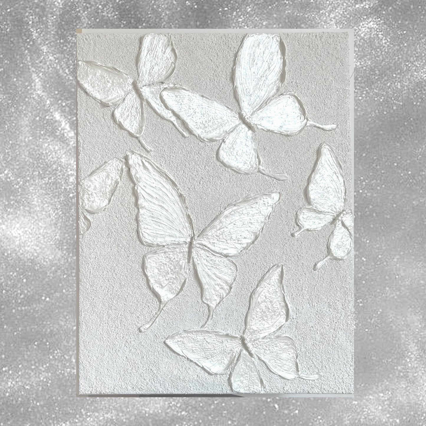 White Luminous Butterfly Texture Wall Art Kit