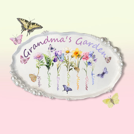 Personalized Name and Birth Flowers Pearl Keepsake Plate Craft Kit