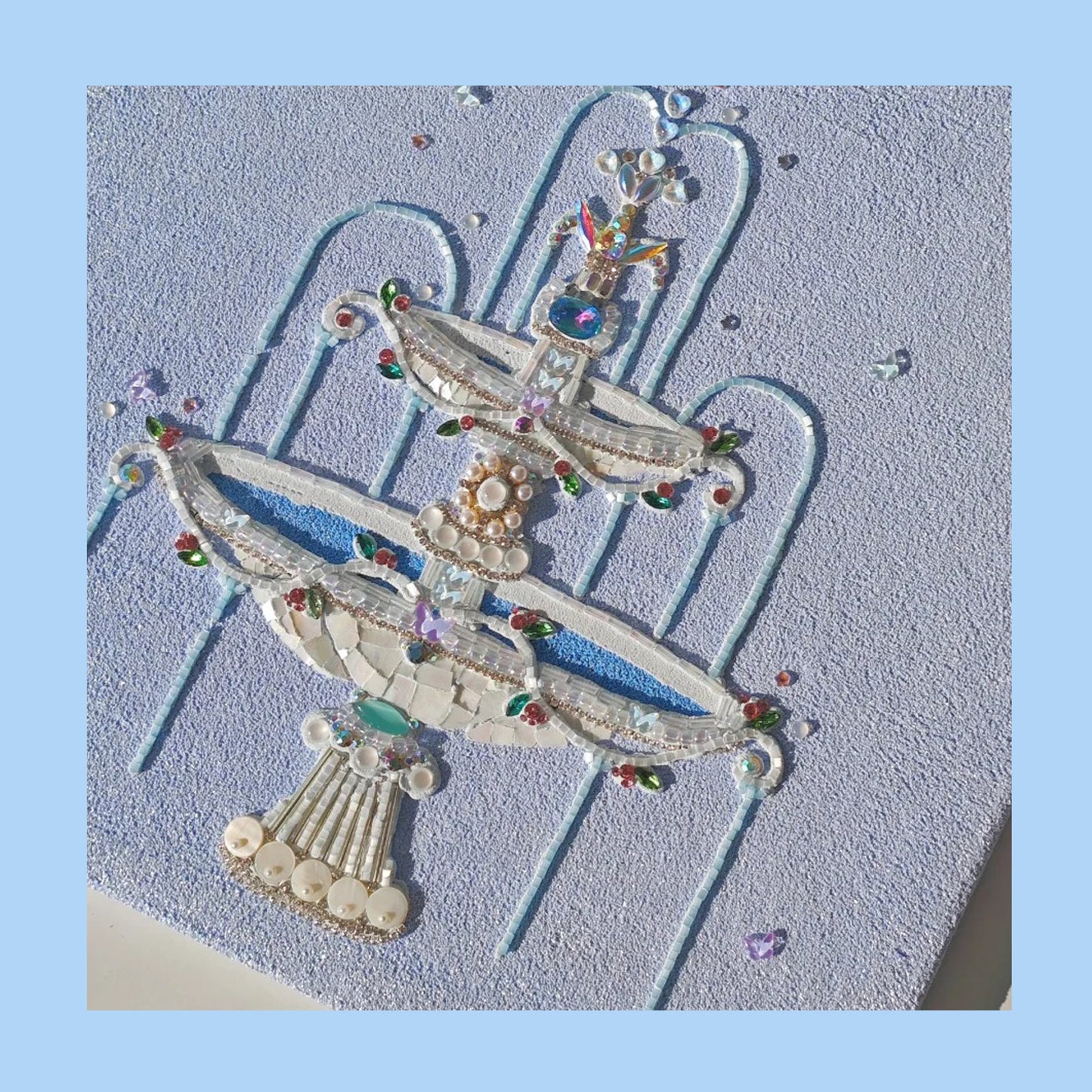 Crystal Fountain Gem Art Kit Textured Sapphire Canvas with Pearl & Gemstone