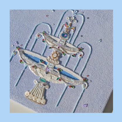 Crystal Fountain Gem Art Kit Textured Sapphire Canvas with Pearl & Gemstone