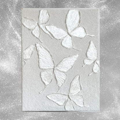 White Luminous Butterfly Texture Wall Art Kit