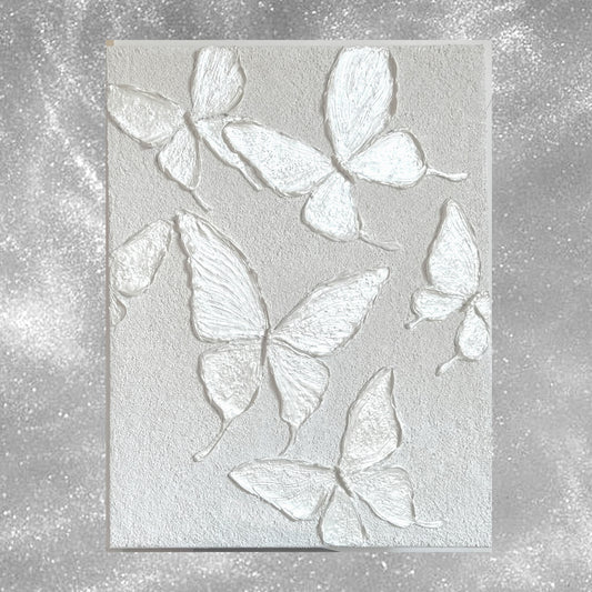 White Luminous Butterfly Texture Wall Art Kit