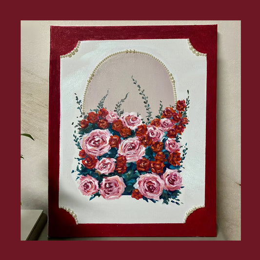 Pearl-Embellished Finger Rose Canvas Art Kit