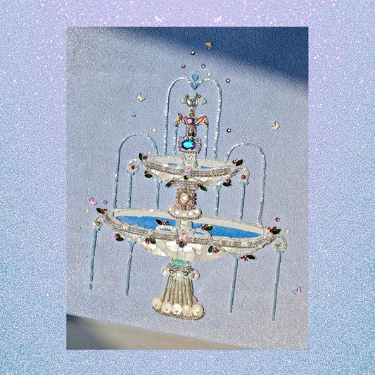 Crystal Fountain Gem Art Kit Textured Sapphire Canvas with Pearl & Gemstone