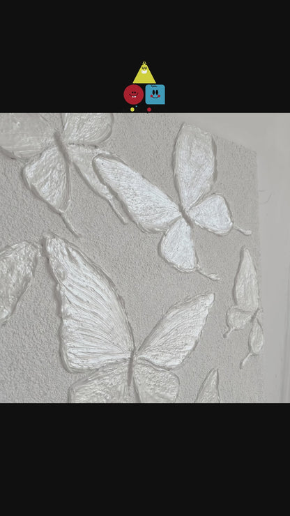 White Luminous Butterfly Texture Wall Art Kit