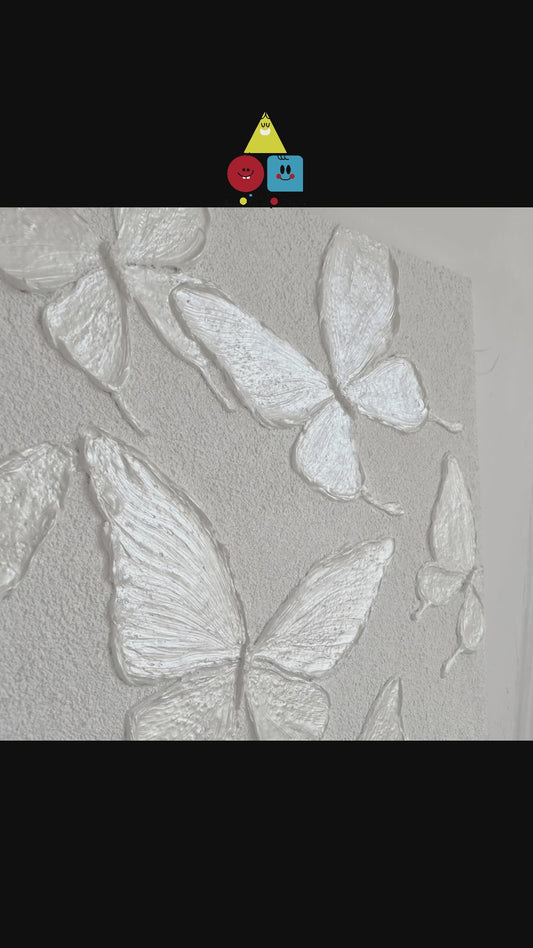 White Luminous Butterfly Texture Wall Art Kit