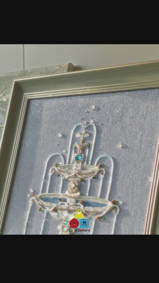 Crystal Fountain Gem Art Kit Textured Sapphire Canvas with Pearl & Gemstone