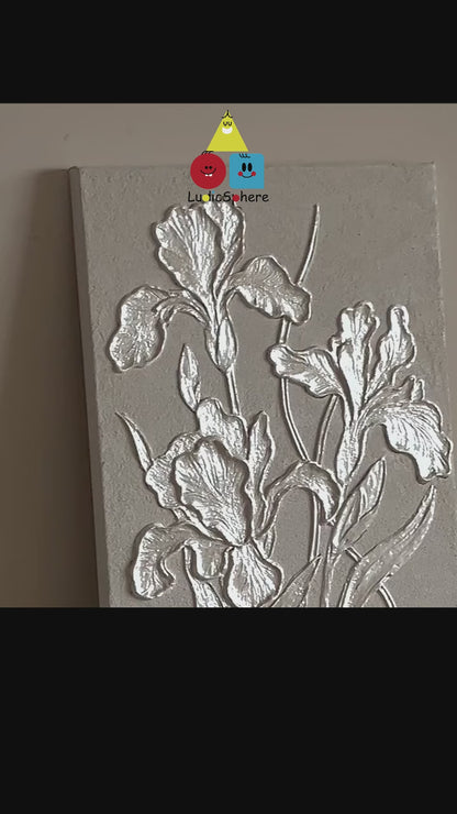 White Luminous Iris Lumière Texture Wall Art Kit Floral Canvas Decor